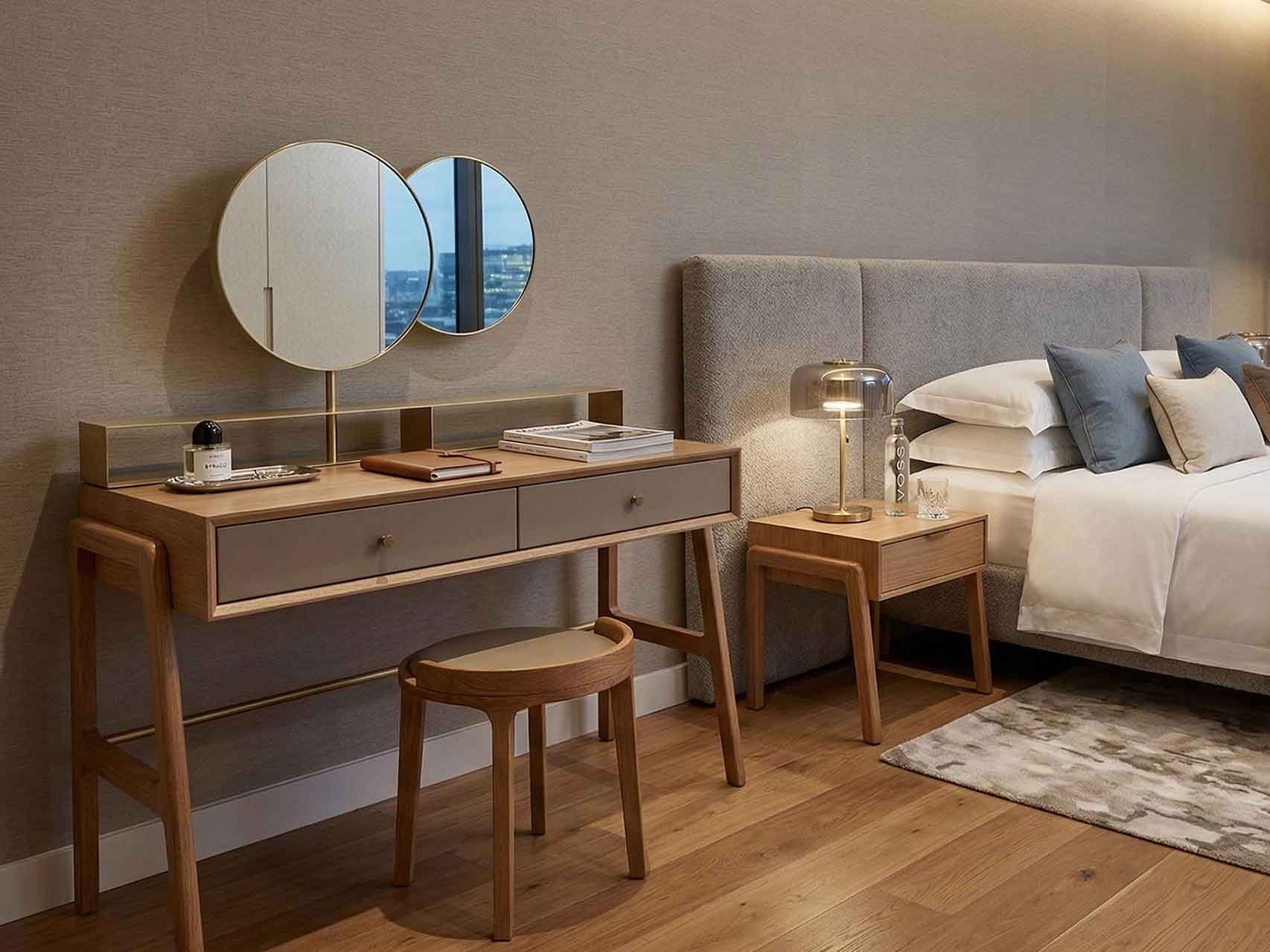 Hotel Vanity Desk with Mirror & Stool Set